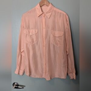 Daniel Hechter Paris 100% Silk Blush Button Down Shirt Oversized Men's/Unisex S
